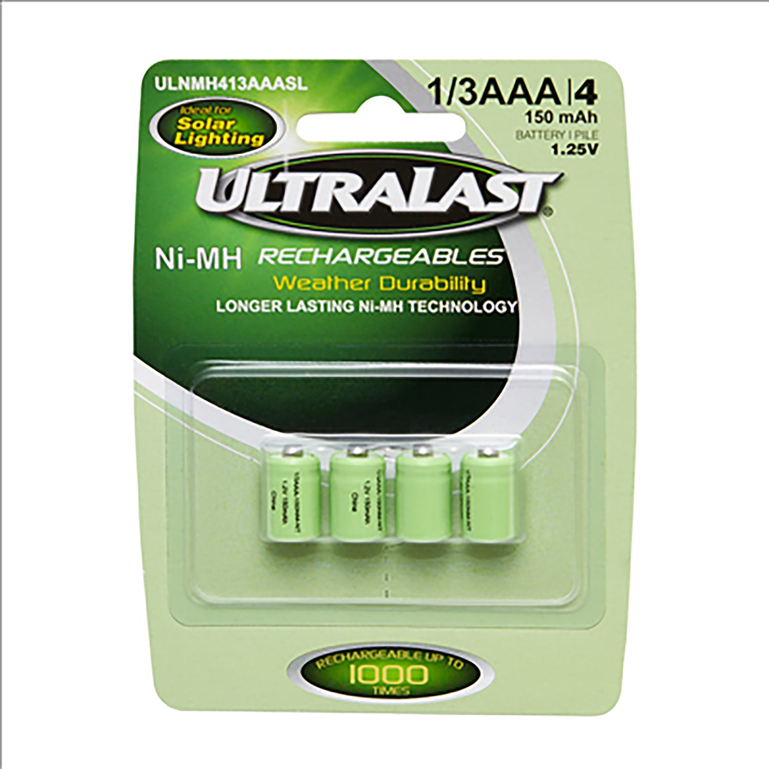 SOLAR 1/3AAA NiMH 4 Pack Rechargeable Battery